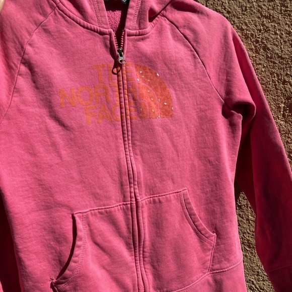 Girl's North Face Pink Logo Full-Zip Hoodie L Cotton Pocket Outdoors Climb Camp - Picture 11 of 14